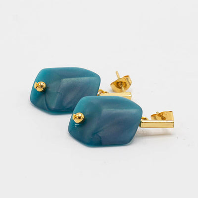 Oorbellen met  1 Cube Teal glow