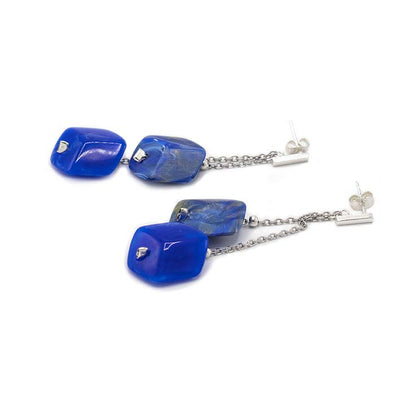 Oorbellen met 2 mini Cubes in blauw