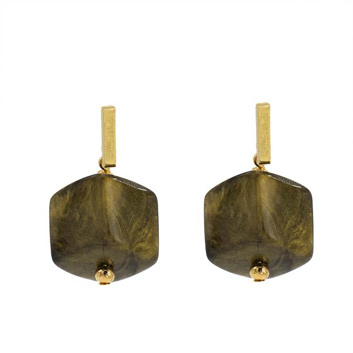 Oorbellen met  1 Cube Brass