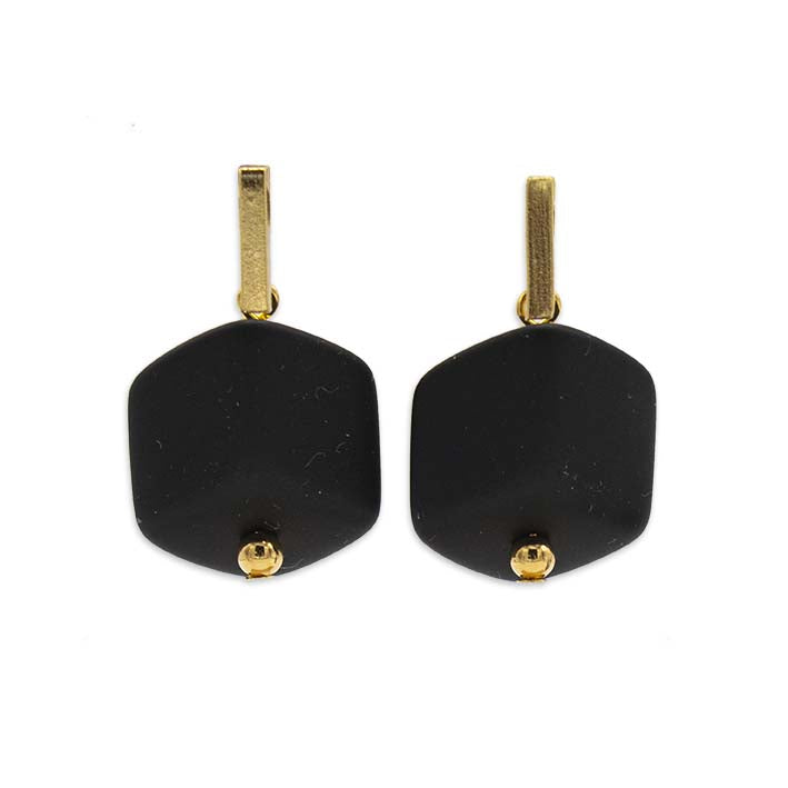 Oorbellen met  1 Cube Zwart Mat