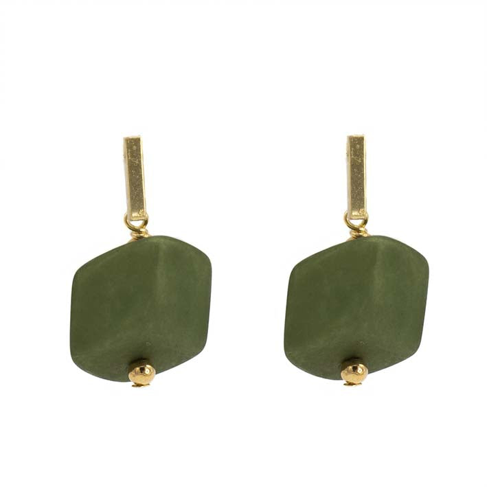 Oorbellen met  1 Cube Mos groen