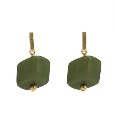 Oorbellen met  1 Cube Mos groen