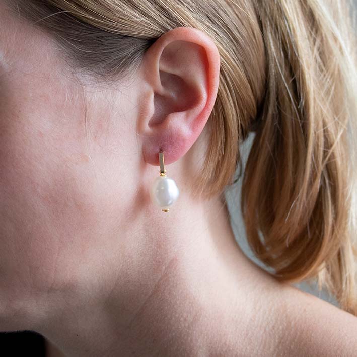 Chunky oorbellen Goud en Parel, medium