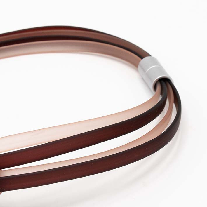 Rubber ketting 4 lijns Ribbon, bruin met champagne