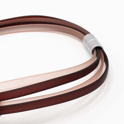 Rubber ketting 4 lijns Ribbon, bruin met champagne