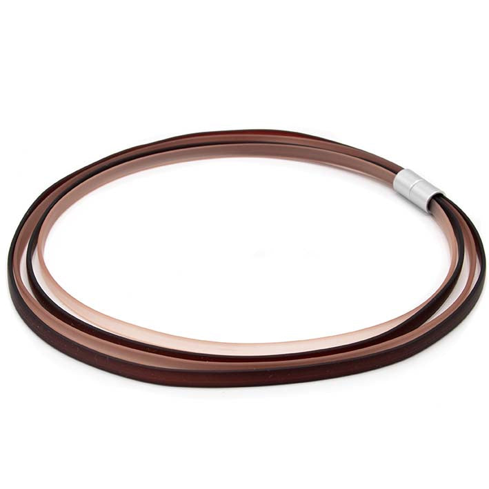 Rubber ketting 4 lijns Ribbon, bruin met champagne