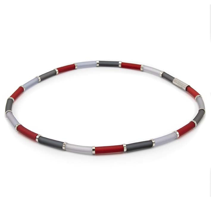 Bits & Pieces, Kleurrijke ketting, rood met grijs