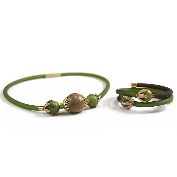 Green Bell, serpentine earrings