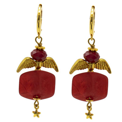 Engeltjes oorbellen rood/goud