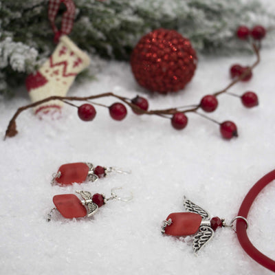 Engeltjes oorbellen rood/zilver